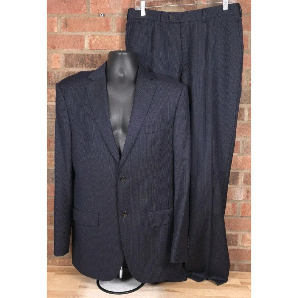 SuitSupply Super 110s Wool Suit Navy Blue Stripe Mens 38L 32x34